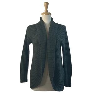 RUE 21 Cardigan Medium Dark Green Crochet Knit Open Front Long Sleeve Cozy Fall